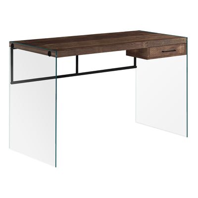 47" Glass & Reclaimed Brown Wood Desk with Drawer
