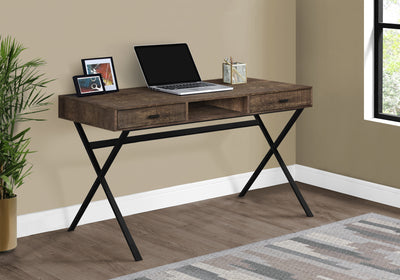 47" X-Frame Desk with Two Drawers in Reclaimed Brown Wood
