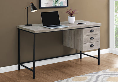 55" Taupe Reclaimed Wood Desk with Suspended Cabinet