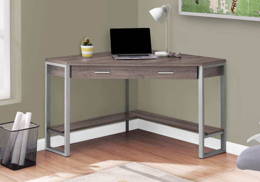 42" Dark Taupe and Silver Corner Desk