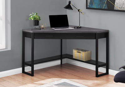 42" Gray Wood and Black Corner Desk