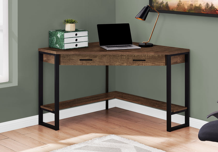 42" Reclaimed Brown Wood and Black Corner Desk