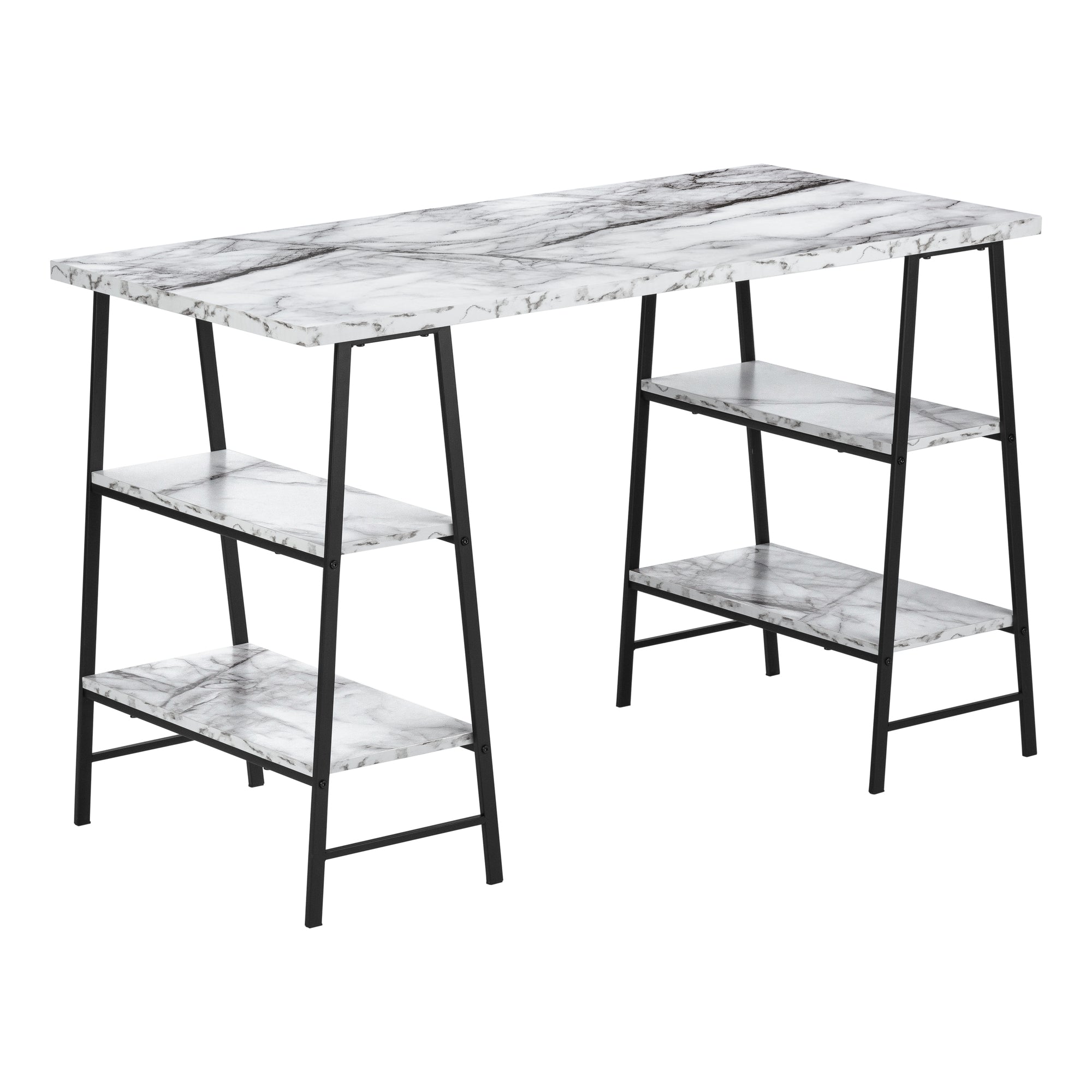 48" Sawhorse Desk in White Marble Finish & Black