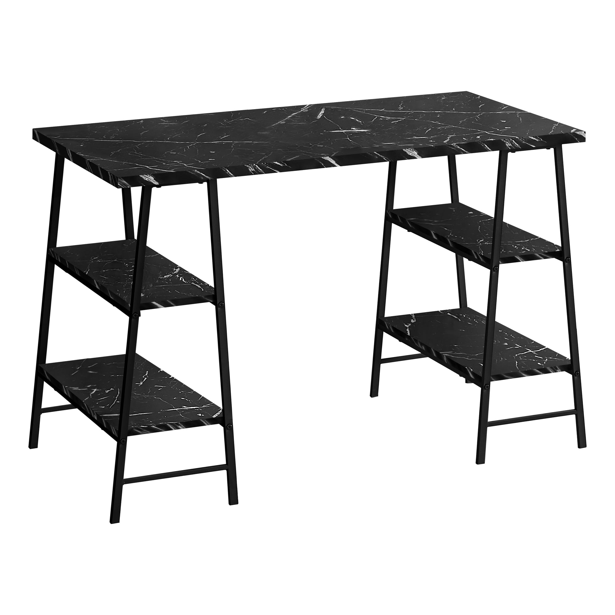 48" Sawhorse Desk in Black Marble-Look & Black