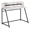 48" White Marble-Look & Black Desk with Shelf
