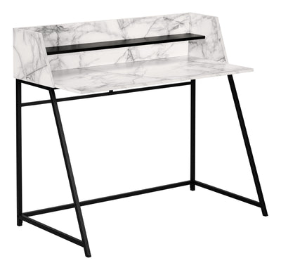 48" White Marble-Look & Black Desk with Shelf