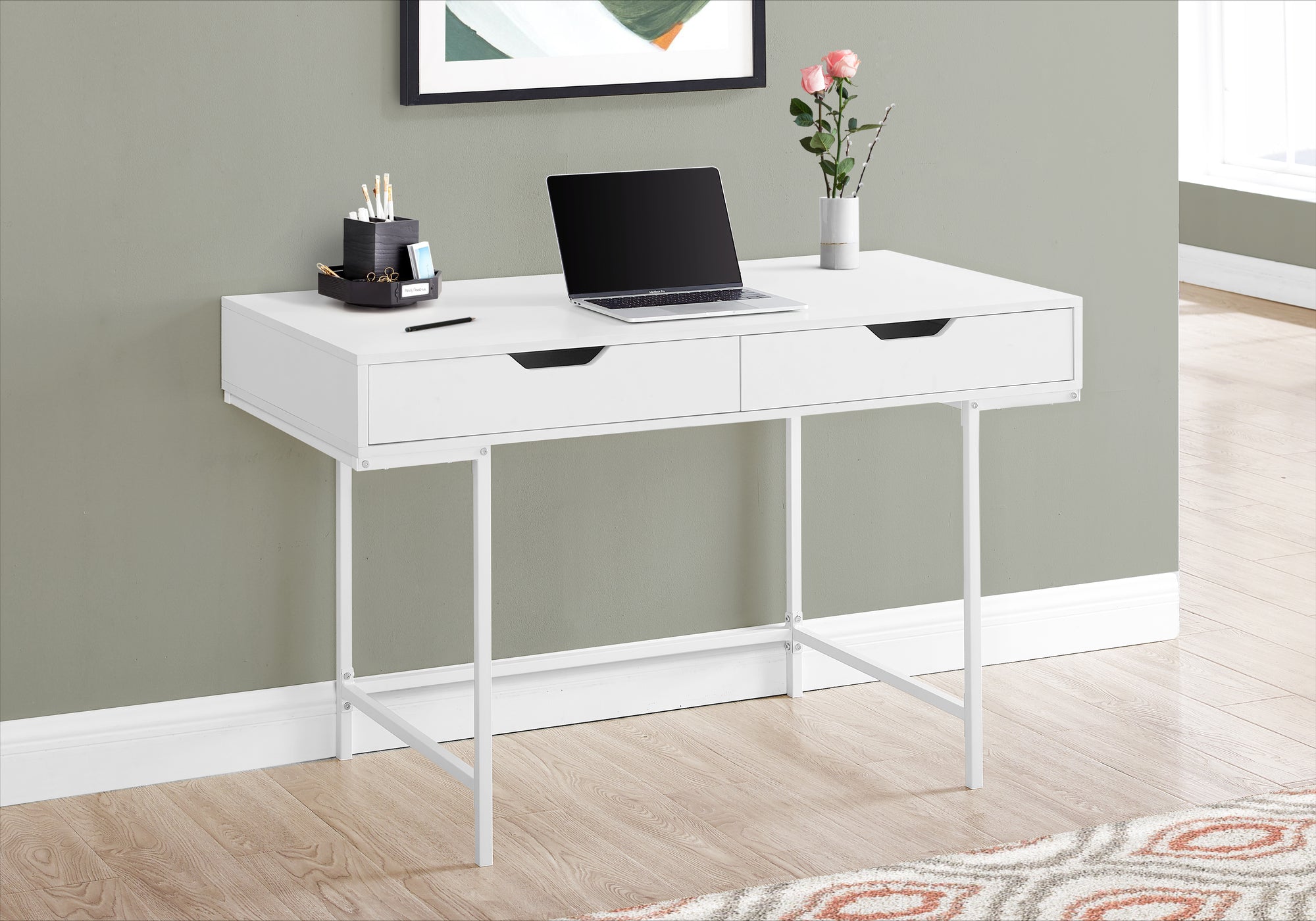 Geometric 2-Drawer Desk in White