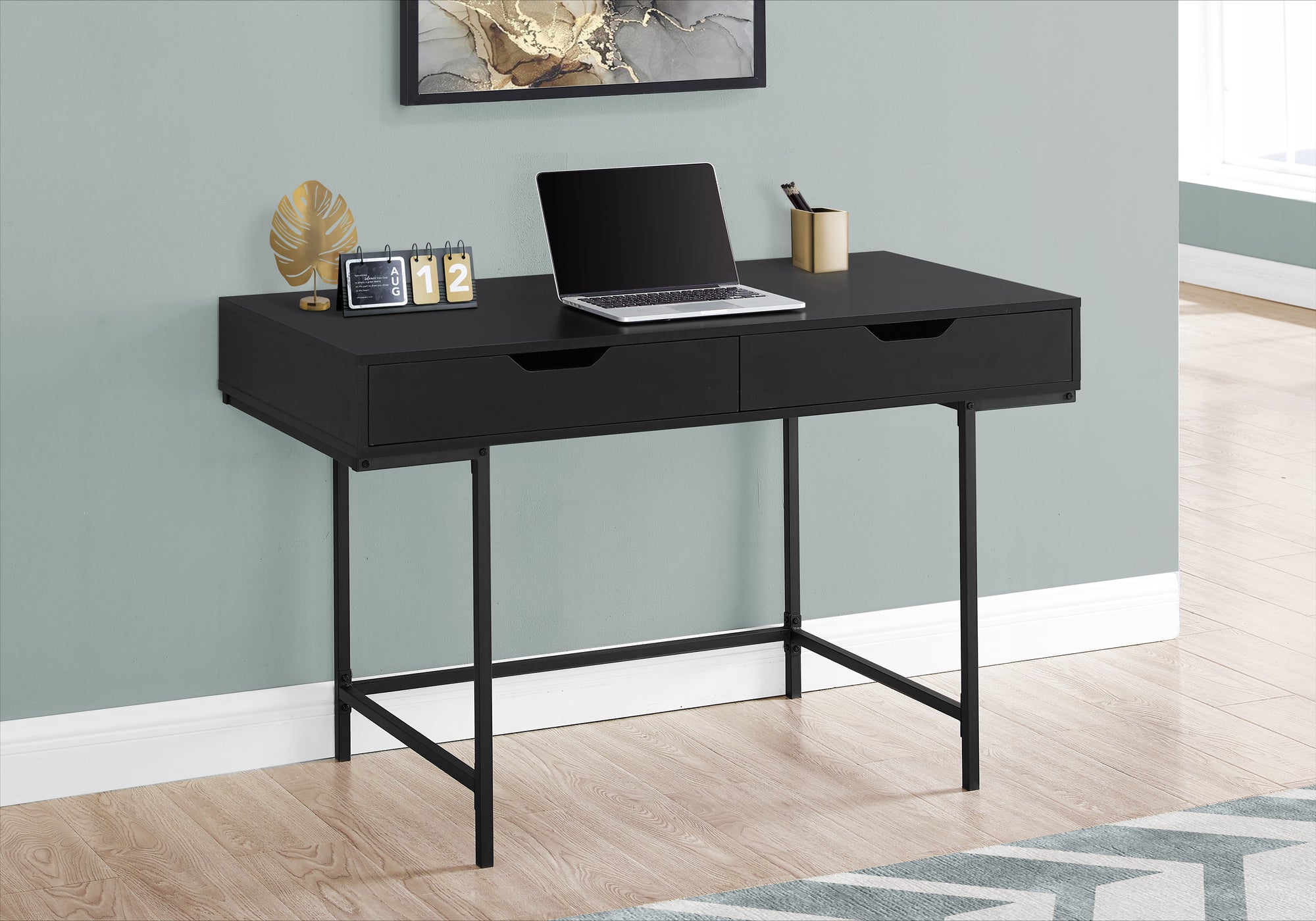 Geometric 2-Drawer Desk in Black