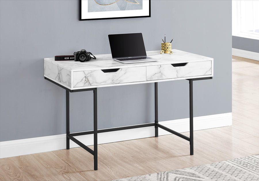 Geometric 2-Drawer Desk in White Marble Finish