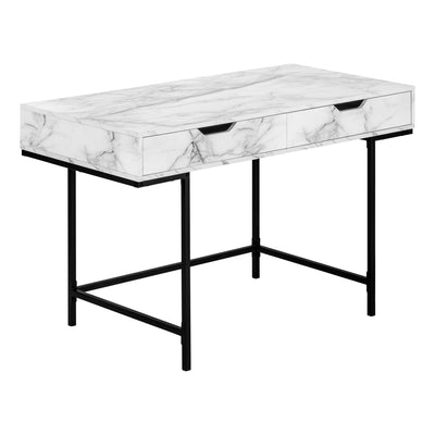 Geometric 2-Drawer Desk in White Marble Finish