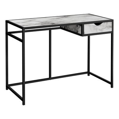 42" Ergonomic Desk with Drawer in White Marble Finish