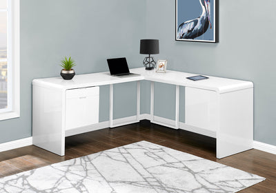 72" L-Shaped Reversible Retro Desk in White with 3 Drawers