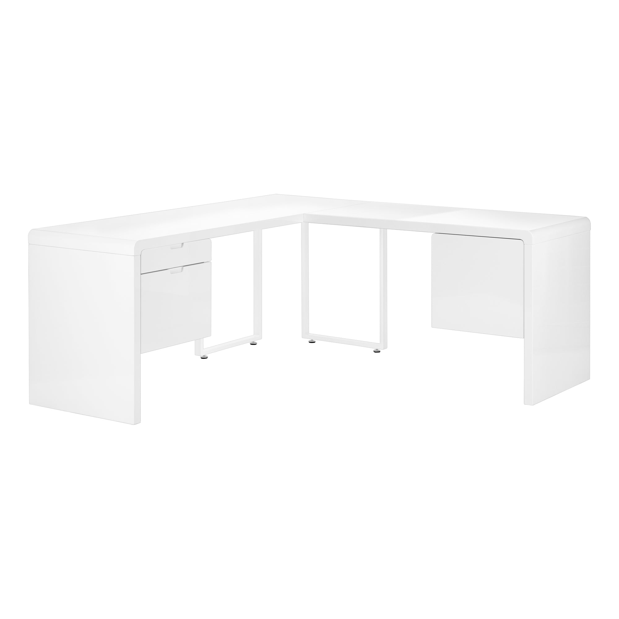 72" L-Shaped Reversible Retro Desk in White with 3 Drawers