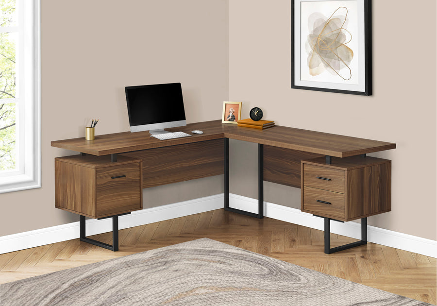 71" Walnut L-Shaped Floating Desk