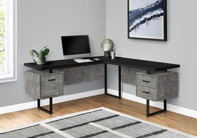 71" Concrete & Black L-Shaped Floating Desk