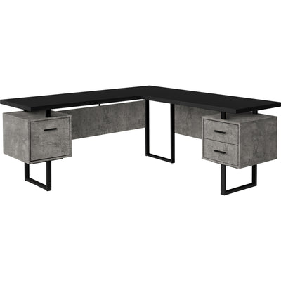 71" Concrete & Black L-Shaped Floating Desk