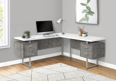 71" Concrete & White L-Shaped Floating Desk