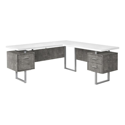 71" Concrete & White L-Shaped Floating Desk