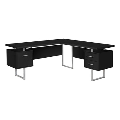 71" Black & Silver L-Shaped Floating Desk