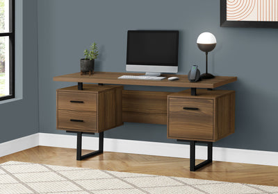 60" Walnut Floating Desk with 3 Drawers