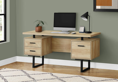 60" Natural Wood Floating Desk with 3 Drawers