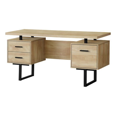 60" Natural Wood Floating Desk with 3 Drawers