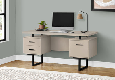 60" Modern Taupe Floating Desk with 3 Drawers