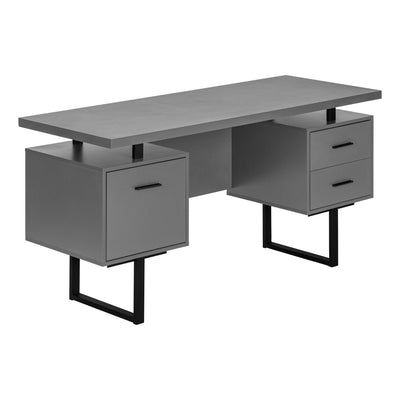 60" Modern Gray Floating Desk with 3 Drawers