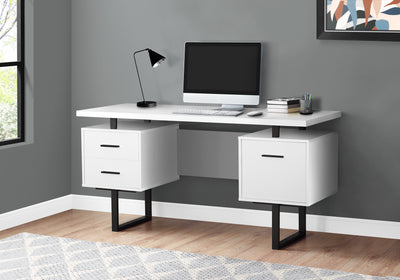 60" Modern White Floating Desk with 3 Drawers