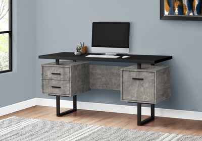 60" Concrete & Black Floating Desk with 3 Drawers