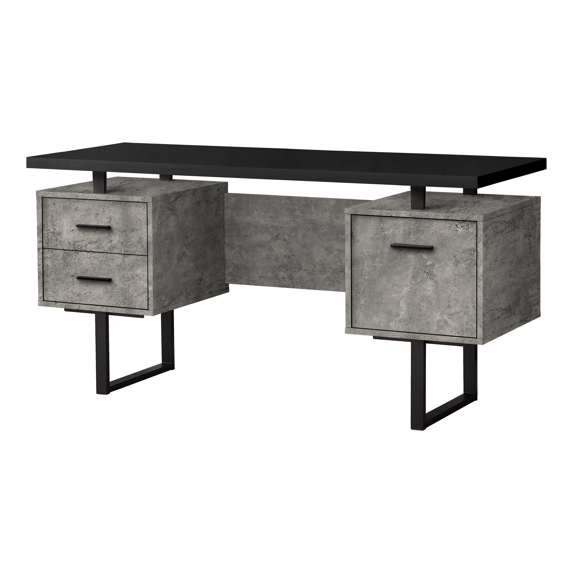 60" Concrete & Black Floating Desk with 3 Drawers