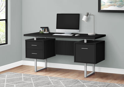 60" Black & Silver Floating Desk with 3 Drawers