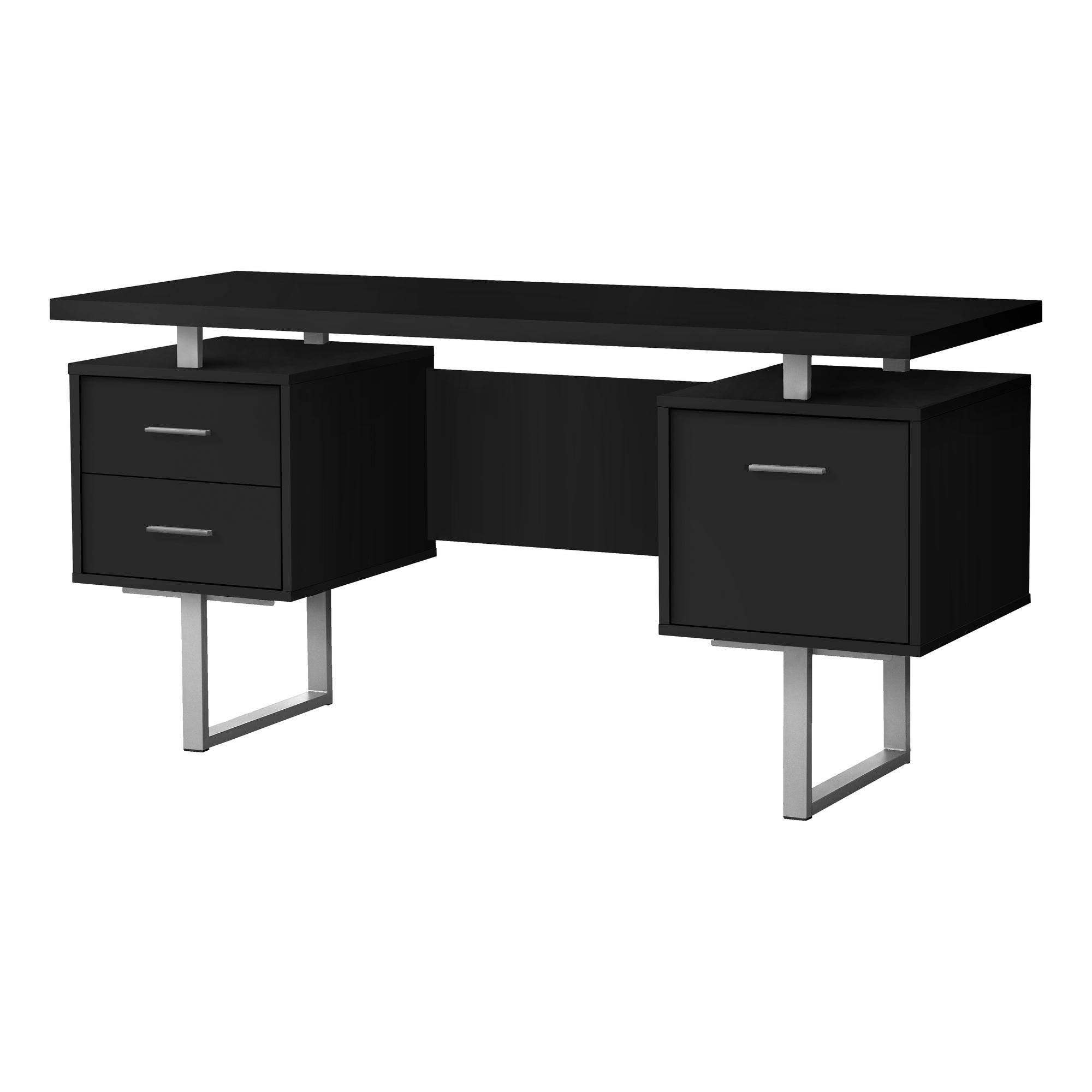 60" Black & Silver Floating Desk with 3 Drawers