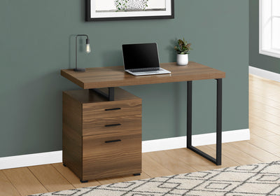 48" Reversible Desk with File Cabinet in Walnut