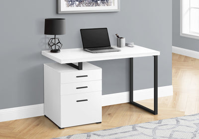 48" Reversible Desk with File Cabinet in Modern White/Black