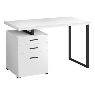 48" Reversible Desk with File Cabinet in Modern White/Black