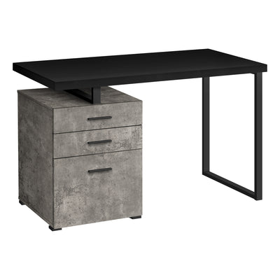 48" Reversible Desk with File Cabinet in Concrete & Black