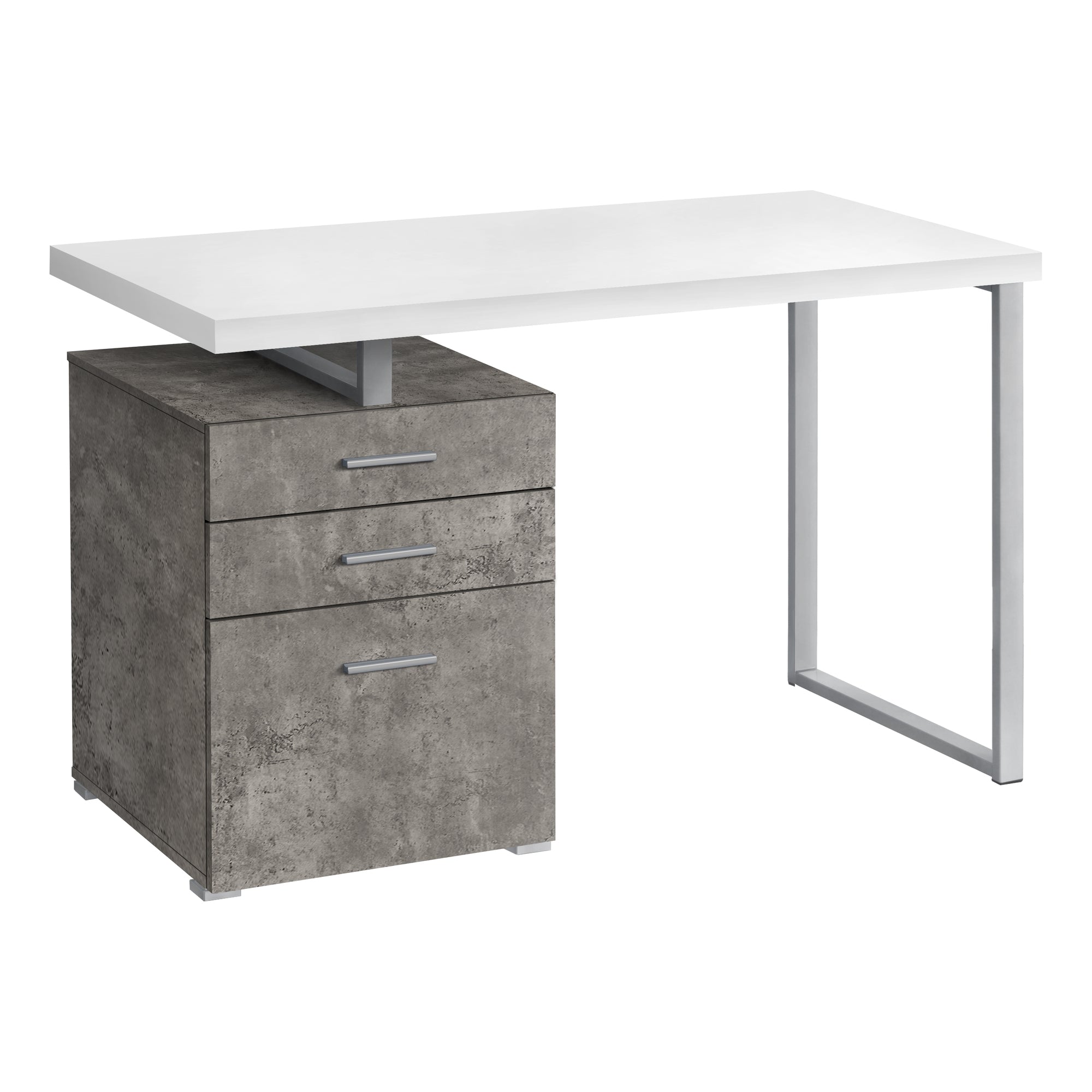 48" Reversible Desk with File Cabinet in Concrete & White