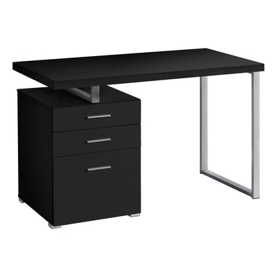 48" Reversible Desk with File Cabinet in Black & Silver