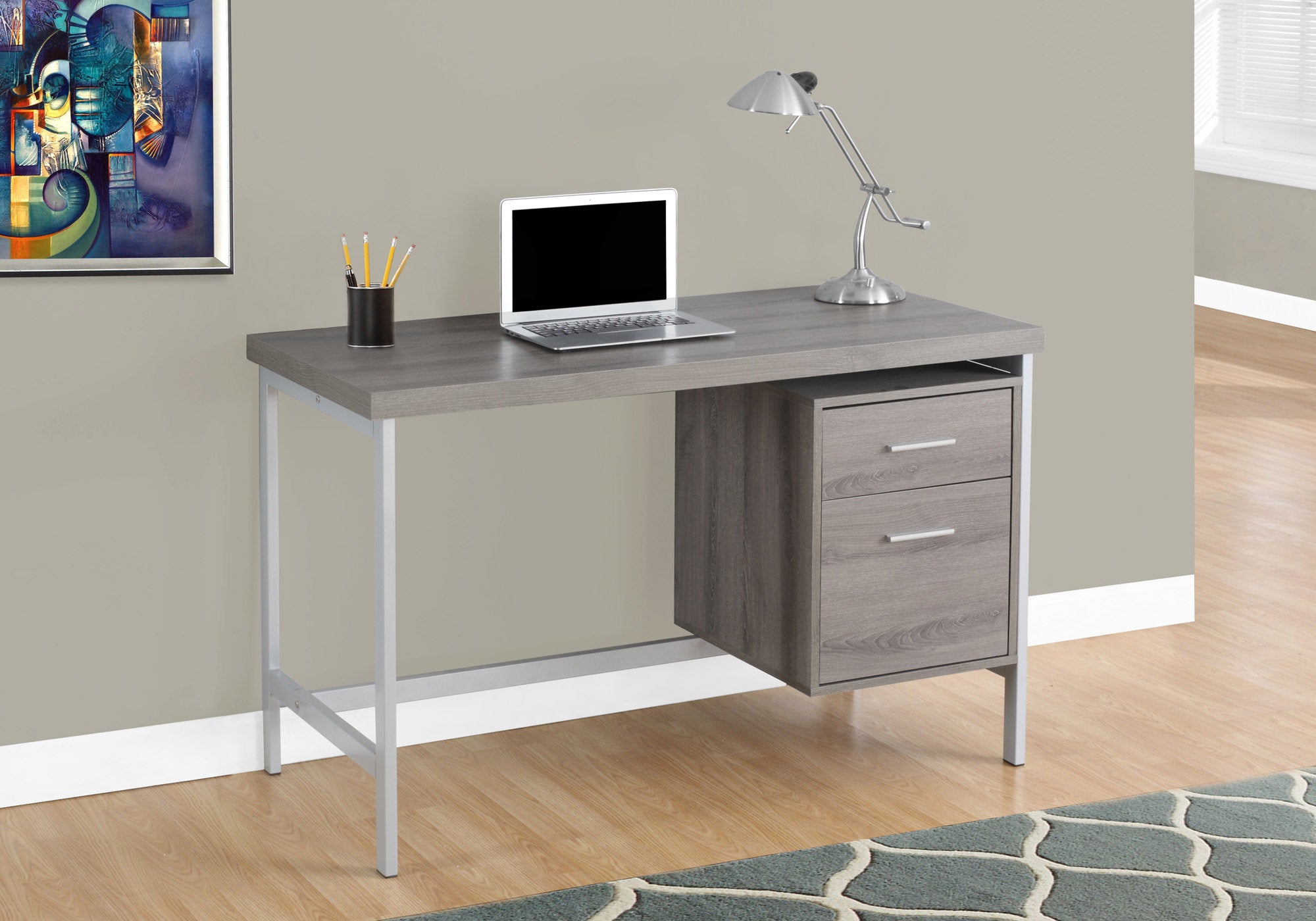 Sleek Dark Taupe 47" Office Desk w/ 2 Drawers
