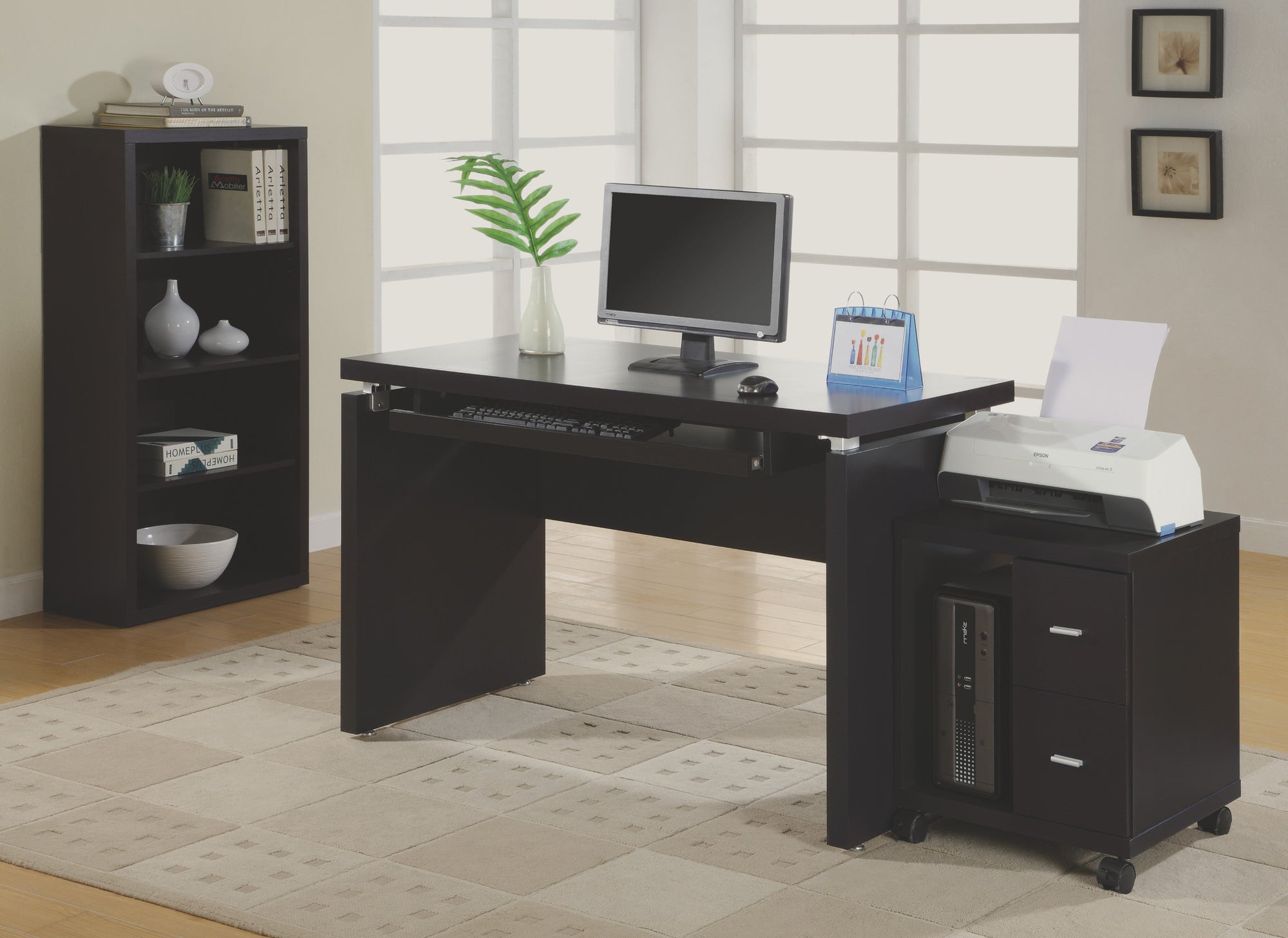 Floating computer desk top with keyboard tray