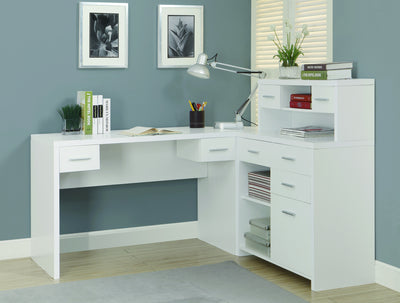 Sleek White Finished L-shaped Corner Office Desk with Storage