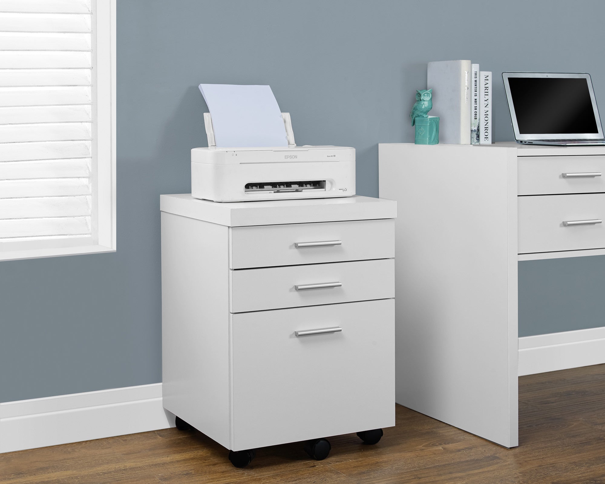 Compact 31" White & Silver Modern Open Concept Desk