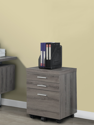 Modern Dark Taupe L-Shaped Desk with Drawers & Shelving