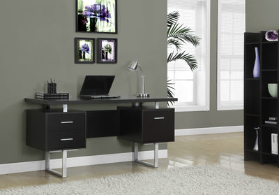 Modern 60" Desk with Floating Top & File Drawer in Cappuccino