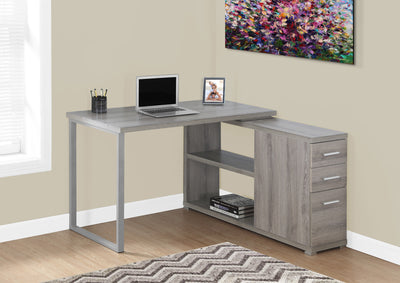 Modern Dark Taupe L-Shaped Desk with Drawers & Shelving
