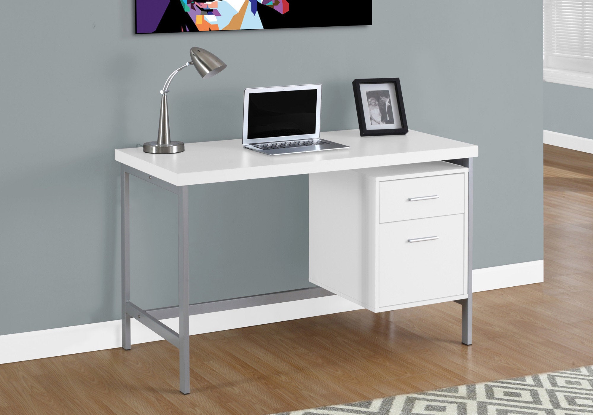 Sleek White 47" Office Desk w/ 2 Drawers