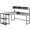 59" L-Shaped Corner Desk in Gray & Black Metal