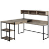 59" L-Shaped Corner Desk in Taupe & Black Metal