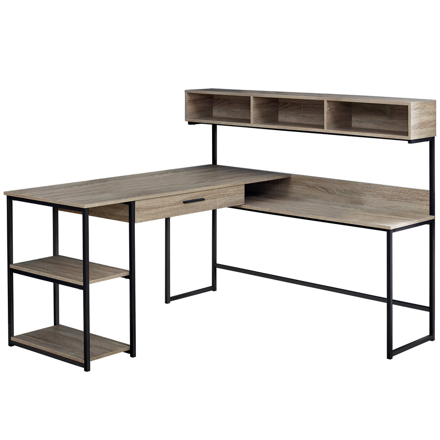 59" L-Shaped Corner Desk in Taupe & Black Metal